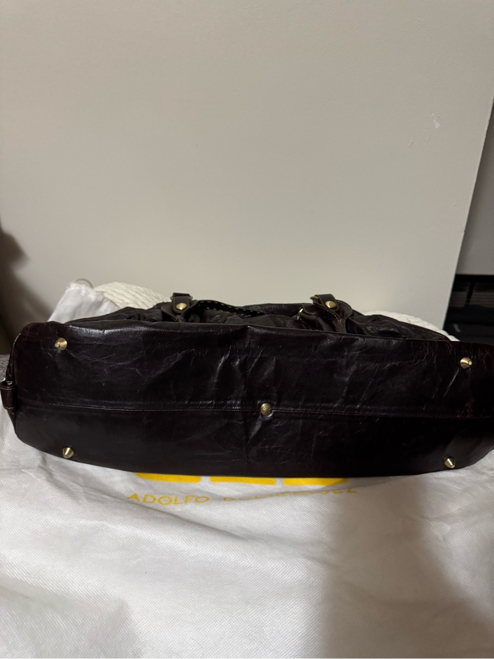 Adolfo Dominguez Dark Brown Leather Tote with Brass Accents - Picture 5 of 7
